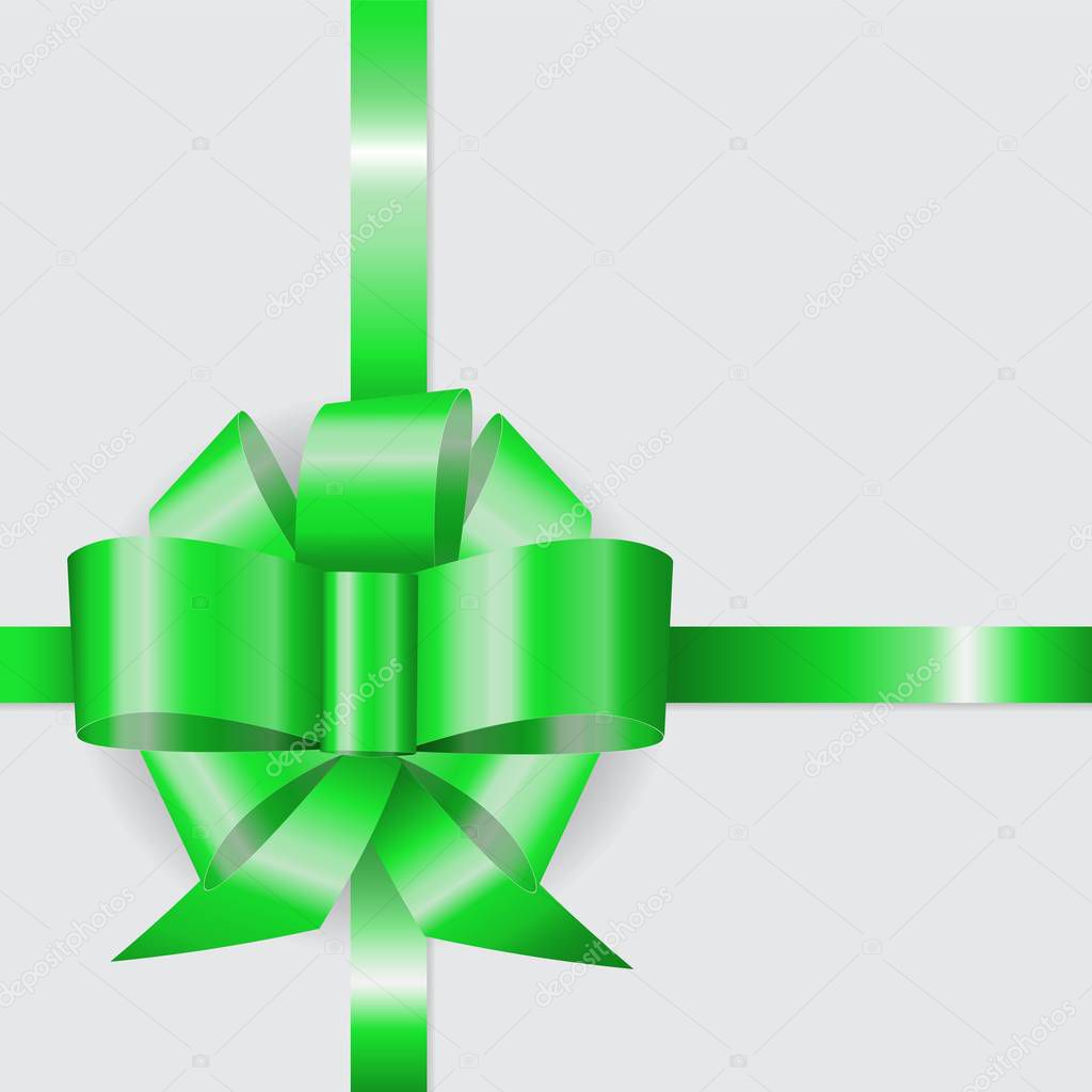 Vector plastic glossy green ribbon bow isolated on white background. Useful template for decoration gifts, packages for holiday