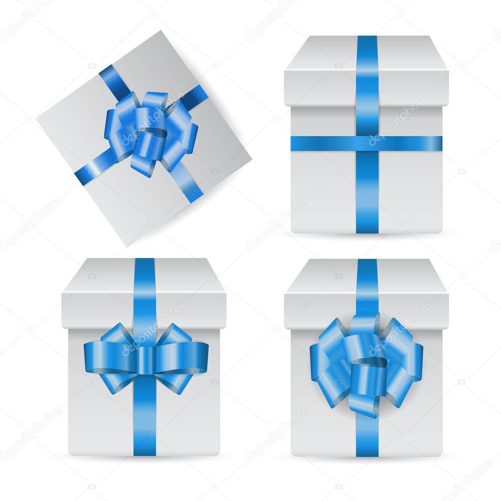 Vector set of holiday boxes with blue bow