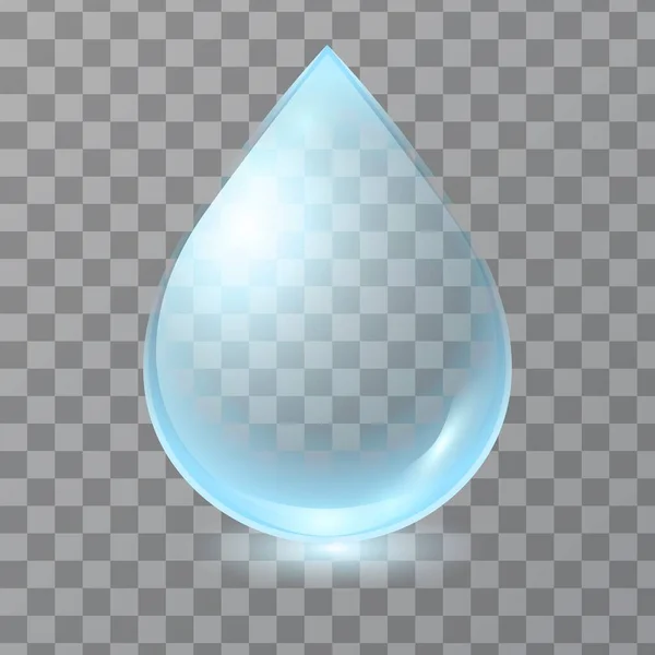 Vector Azul Gota Agua Transparente Aislado Sobre Fondo Cuadros Caída — Vector de stock