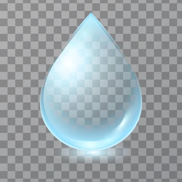 Vector Azul Gota Agua Transparente Aislado Sobre Fondo Cuadros Caída — Archivo Imágenes Vectoriales