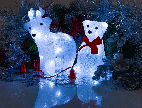 Рождественский Олень Медведь Светятся — стоковое фото