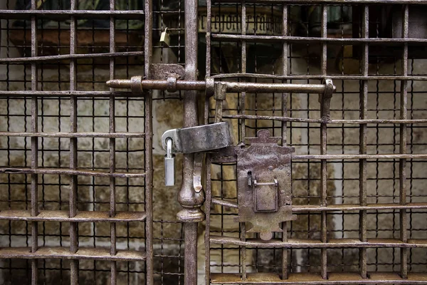 Old metal gate with lock — ストック写真