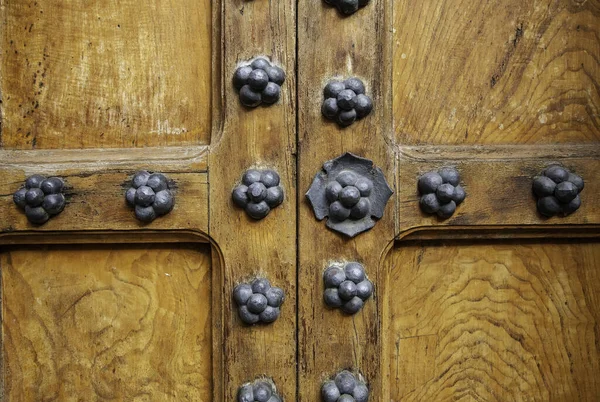 Porta Medievale Legno Decorazione Protezione Arte Del Legno — Foto Stock