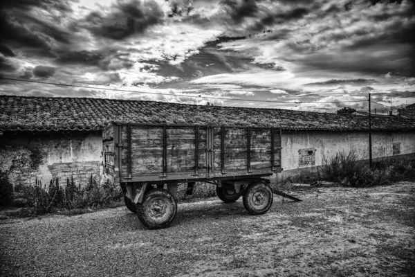 Carro Madera Antiguo Detalle Del Transporte Mercancías — Foto de Stock