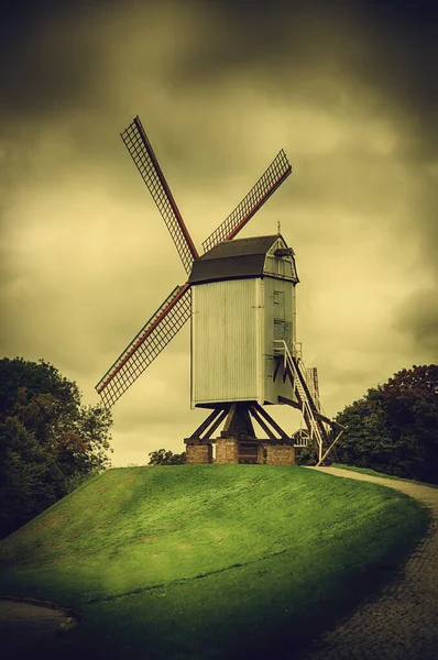 Alte Mühle Brügge Detail Der Windmühle Weltkulturerbe — Stockfoto