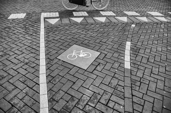 Signal Bicyclette Sur Asphalte Détail Transport Information — Photo
