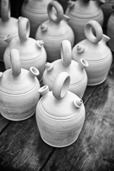 Clay Pots Ceramic Containers Detail Craftsmanship Mud Spanish Ceramic — Stock Photo, Image
