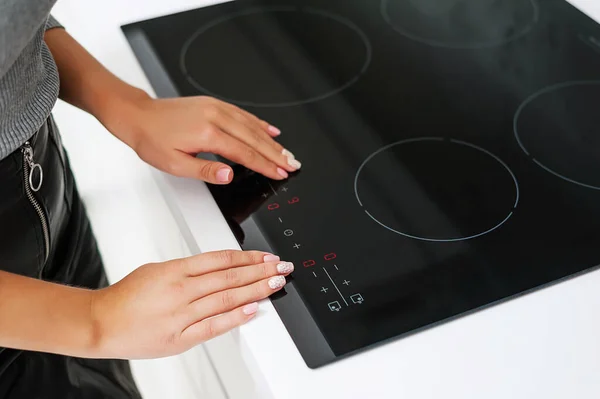 Demonstration Kitchen Kitchen Cabinets Countertops Cooking Areas Closeup — Stock Photo, Image