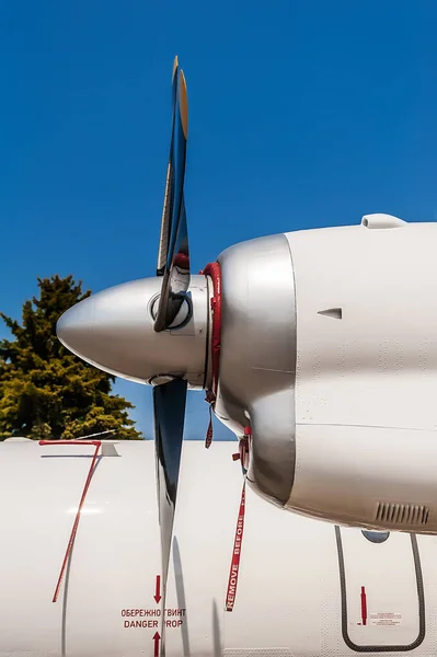 Detailní Záběr Částí Nákladního Letadla Motorový Šroub — Stock fotografie