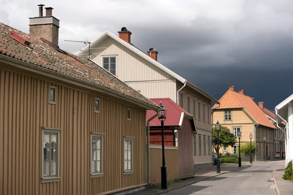 Case in legno in Hjo in Svezia — Foto Stock