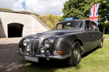 Karlsborg, İsveç - 14 Ağustos 2016: Klasik İngiliz otomobili 