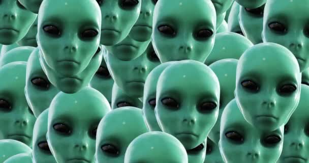 Digital animation of a quantity of appearing alien heads — Stock Video