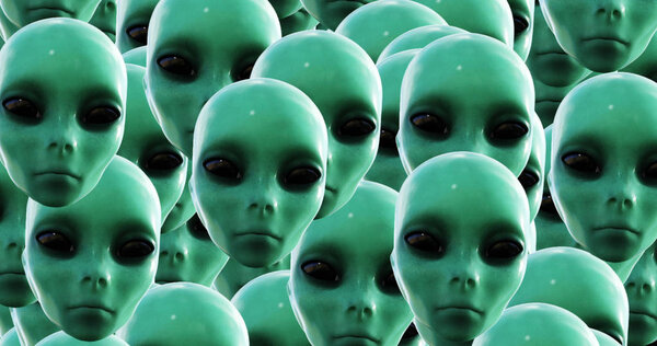 Computer generated image of surreal alien heads