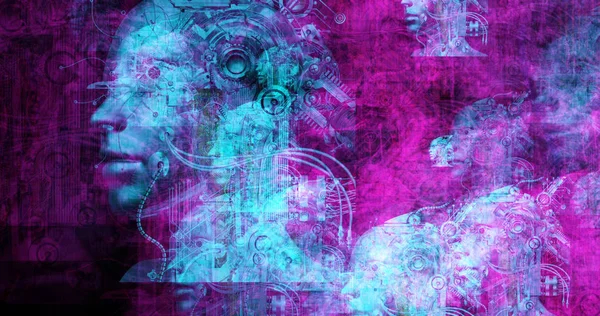 Созданное компьютером изображение сюрреалистических киборгов — стоковое фото