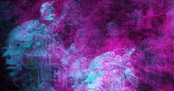 Computer generated image of surreal cyborgs