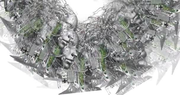 Animation numérique de têtes de cyborg surréalistes