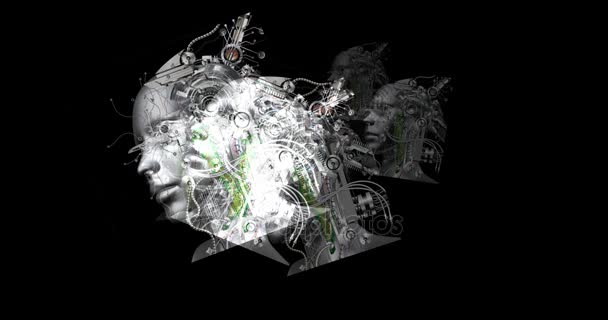 Digital animation of surreal cyborg heads — Stock Video