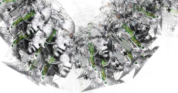 Computer gegenereerde afbeelding van surrealistische cyborg hoofden — Stockfoto