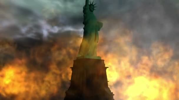 Digital Animation of a burning Statue of Liberty — Stock Video