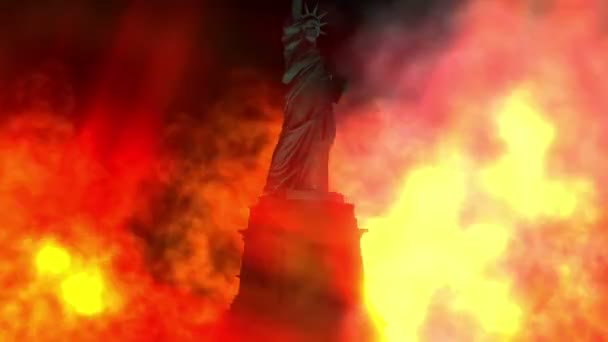 Digitale animatie van een brandende Statue of Liberty — Stockvideo