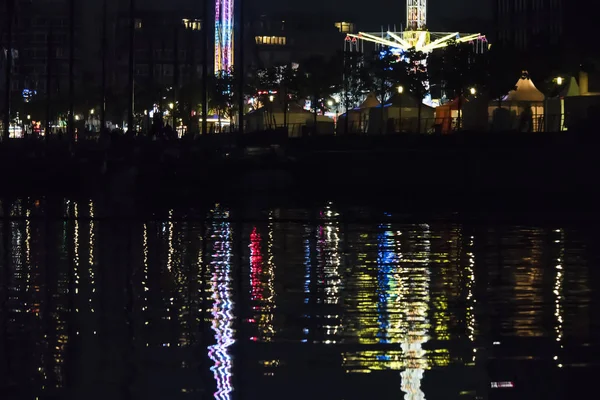 Reflective Night Lights Water Surface Kiel Week Festival Germany — Stock Photo, Image