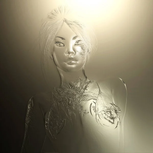 Dijital 3d illüstrasyon kadın bir rahatlama