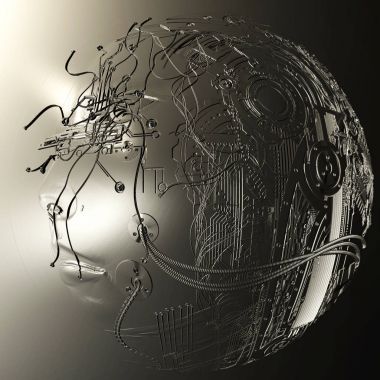 Bir Cyborg kafa dijital 3d çizimi