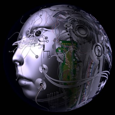 Bir Cyborg kafa dijital 3d çizimi