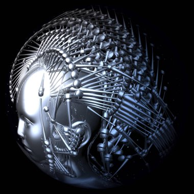 Bir Cyborg kafa dijital 3d çizimi