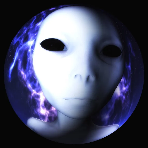Illustrazione digitale 3D di una testa aliena — Foto Stock