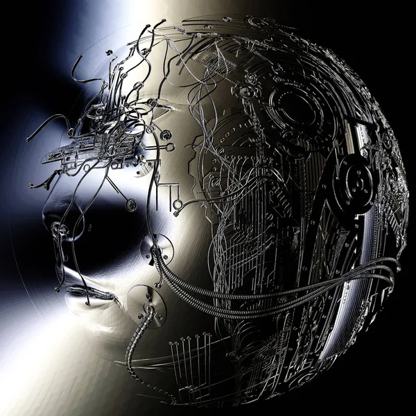 Illustration 3D numérique d'une tête de cyborg — Photo