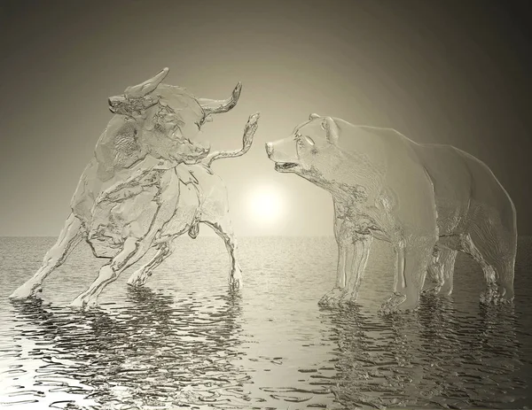 Ilustración digital en 3D de un relieve de toro y oso — Foto de Stock