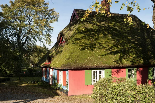 Almanya'da Fischland thatched çatı ev — Stok fotoğraf