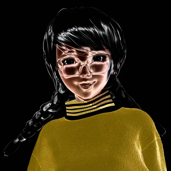 Cyfrowy ilustracja dziewczyna Toon — Zdjęcie stockowe