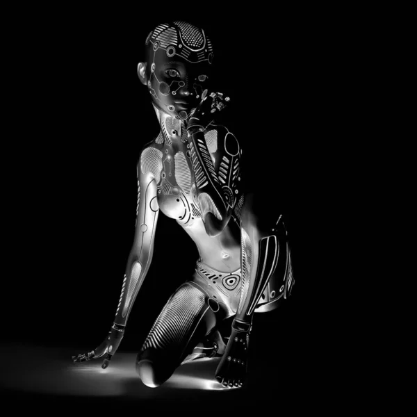 ภาพดิจิตอล 3D ของไซบอร์กตัวเมีย — ภาพถ่ายสต็อก
