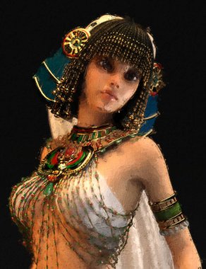 Fantezi bir kadının sanatsal üç boyutlu çizimi