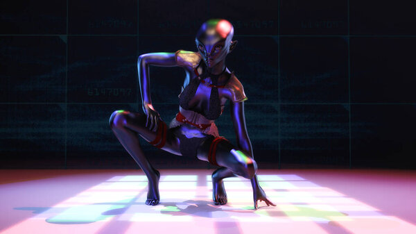 Artistic 3D illustration of a female alien