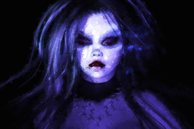 Gotik bir kadının sanatsal 3 boyutlu çizimi