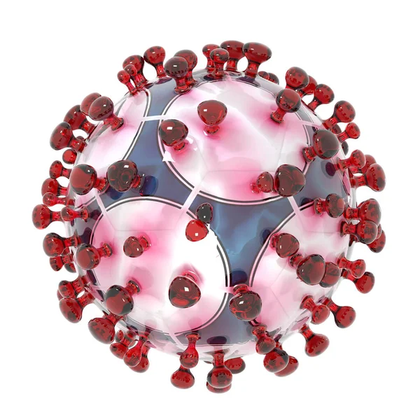 コロナウイルスSars Cov 2とサッカーボールの象徴的な3Dイラスト — ストック写真