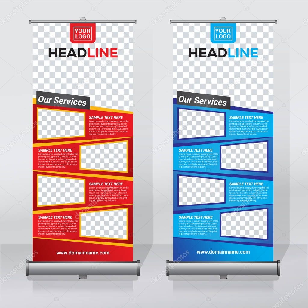 Roll up banner design template, abstract background, pull up design, modern x-banner, rectangle size.