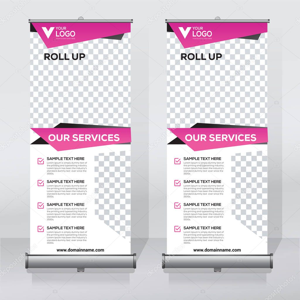 Roll up banner design template, abstract background, pull up design, modern x-banner, rectangle size.