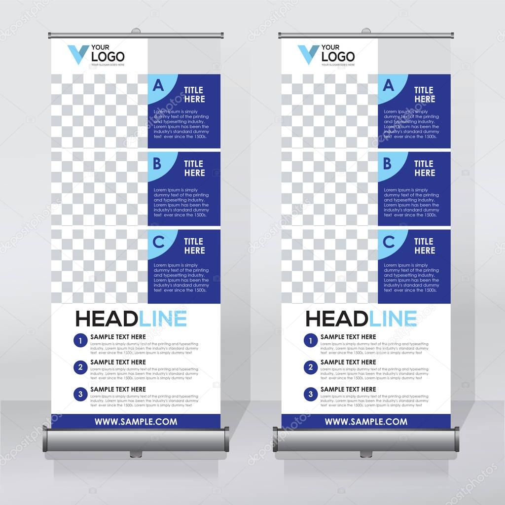 Roll up banner design template, abstract background, pull up design, modern x-banner, rectangle size.