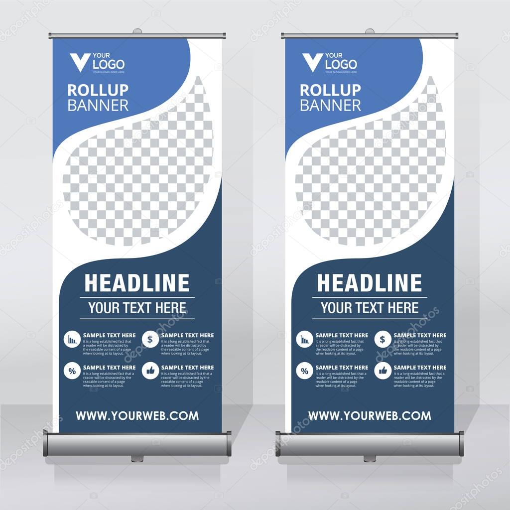 Roll up banner design template, vertical, abstract background, pull up design, modern x-banner, rectangle size. 