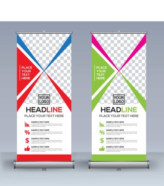 Roll up banner design template, vertical, abstract background, pull up design, modern x-banner, rectangle size.  clipart