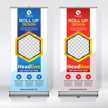 Roll up Banner, banner, x banner, modern dikey yeni vektör tasarım şablonu çek