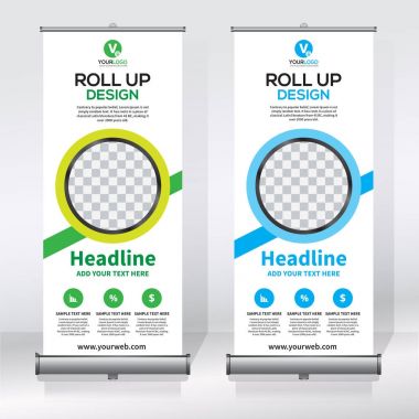 Roll up Banner, banner, x banner, modern dikey yeni vektör tasarım şablonu çek
