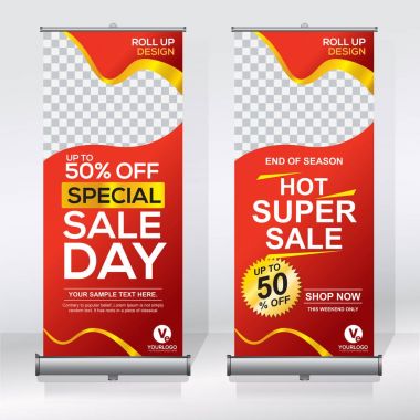 Roll up Banner, banner, x banner, modern dikey yeni vektör tasarım şablonu çek
