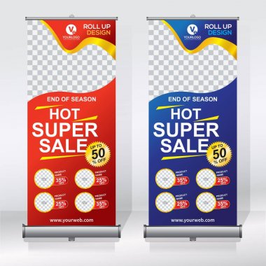 Roll up Banner, banner, x banner, modern dikey yeni vektör tasarım şablonu çek