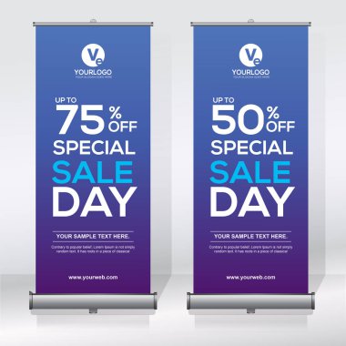 Roll up Banner, banner, x banner, modern dikey yeni vektör tasarım şablonu çek