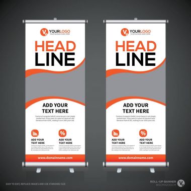 Roll up Banner, banner, x banner, modern dikey yeni vektör tasarım şablonu çek